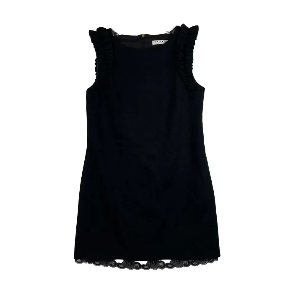 TRINA TURK Siena‎ Tropical Ponte Ruffle Sleeveless Dress Size 4 Zipper on Back